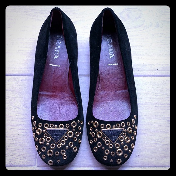 Prada ballet flats slip shoes gold studs grommets - Picture 1 of 4